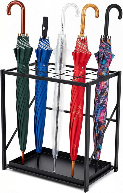 Colingmill Folding Umbrella Storage Stand Rack Holder Organizer Free Standing Umbrella Rack with Removable Drip Tray for Entryway Home Office Hotel Entry Hallway (L35.51 X W11.89 X H19.69 Inch)