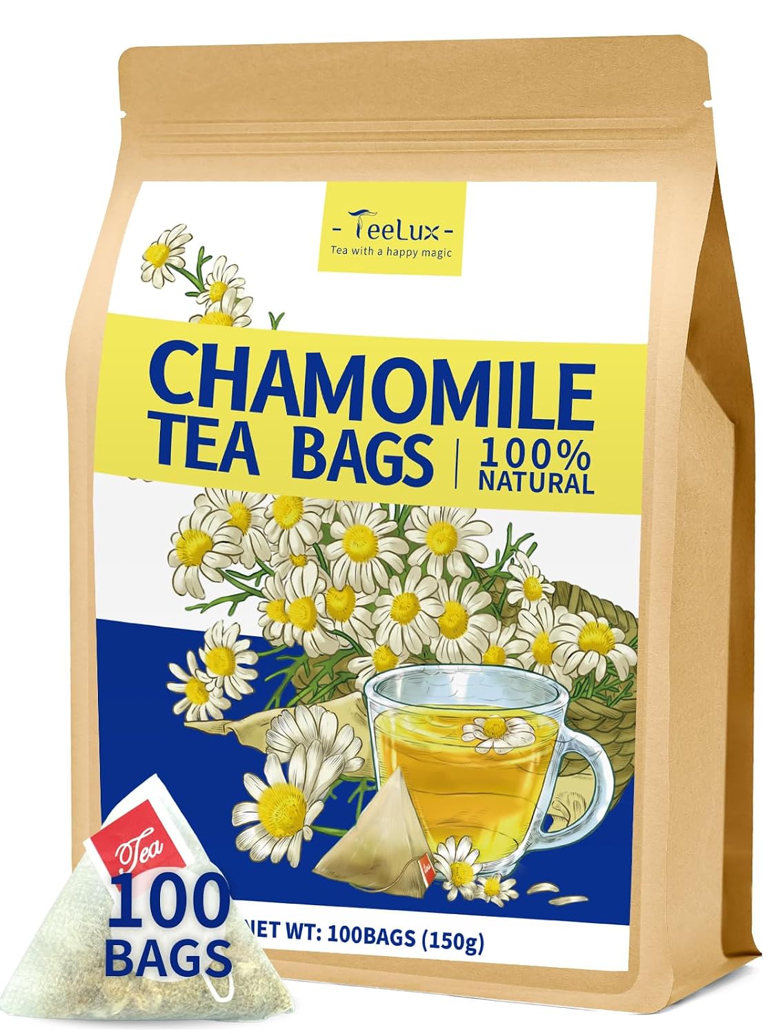 TeeLux Dandelion Leaf & Root Tea Bags, Natural Roasted Dandelion Root with Fresh Dandelion Leaf Herbal Tea, Caffeine Free, 100 Count