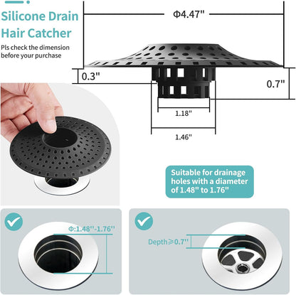Aluvor Bathtub Drain Hair Catcher,Silicone Tub Hair Catcher Drain Protector | Collapsible Shower Hair Drain Catcher Strainer for 1.48'' to 1.76'' Flat Regular Drains, 3PCS/Grayish-White