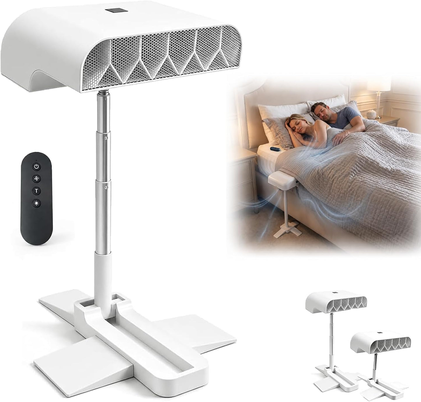 Bed Fan Under Sheets, Rechargeable Bed Cooling System (White) | With 5 Speeds and Remote, Adjustable Height Mattress Fans for Under Blankets, Fits all Mattress Heights