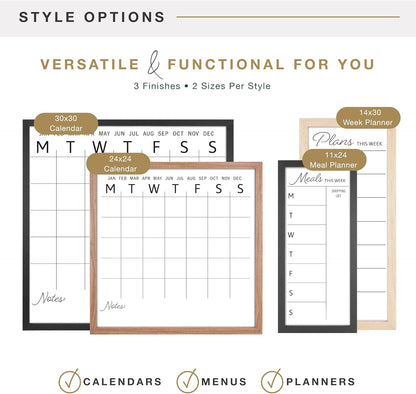 MCS Dry Erase Weekly Meal Planner Black Framed Calander Whiteboard, 11x24 | Dry Erase Weekly Meal Planner Black Framed Calander Whiteboard Frame, 11x24 Inch