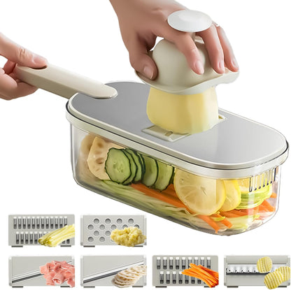 Multifunctional Vegetable Slicer Grater with 6 Blades, Cheese Grater Hand Crank,Hand Guard & Storage Container, Drain Basket, Kitchen Chopping Shredder for Potato Carrot Cheese