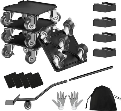 Kavlium Heavy Duty Furniture Dolly,5-Wheel Furniture Movers,5.3 Inch | Carbon Steel Dolly with Lifter Tool and 360° Casters for Moving Sofas,Refrigerators,Cabinets and Other Heavy Furniture.