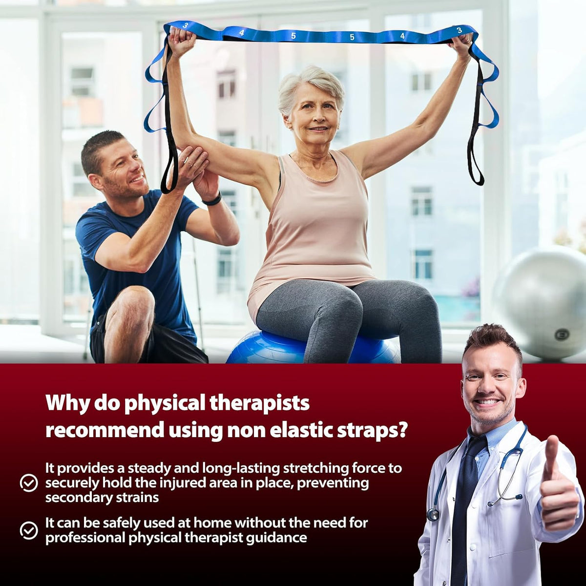 Acozycoo Stretching Strap with Loops for Physical Therapy,Knee,Calf,Back