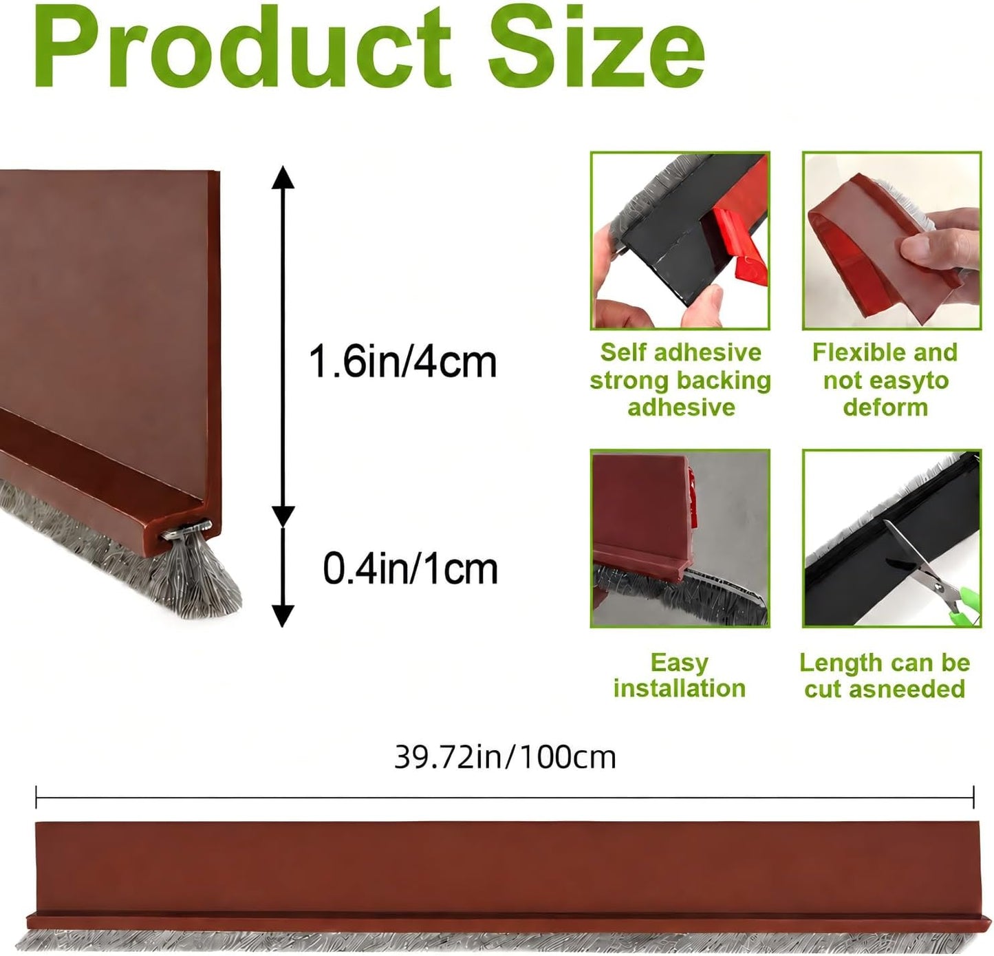2 PCS Brush Door Sweep, Draft Stoppers Bottom, 2" W x 39" L, Black | No Residue, Strong Adhesive Draft Stopper with Brush for Interior Door, Bottom Seal Strip for Protection Against Bug, Dust