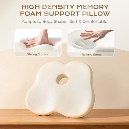 Coverado Lumbar Support Pillow and Seat Cushions for Office Chairs, Memory Foam Orthopedic Coccyx Cushion for Tailbone Pain Cushion Pillow & Back Pain Pressure Relief Seat Cushion Coffee&Beige