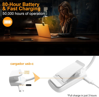 karidi Rechargeable 24 LED Book Light for Reading, 360° Flexible Gooseneck, 5 Color Tones, Clip-on for Books/Tablet/Bed, USB-C, 80H Glare-Free Eye Care (Black)