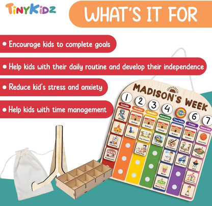 TinyKidz Wooden Daily Routine Chart 11x15, Schedule Board for Kids, Wooden Chore Chart for Kids, Responsibilities Chart for Toddlers, Morning Bedtime Routine for Toddlers