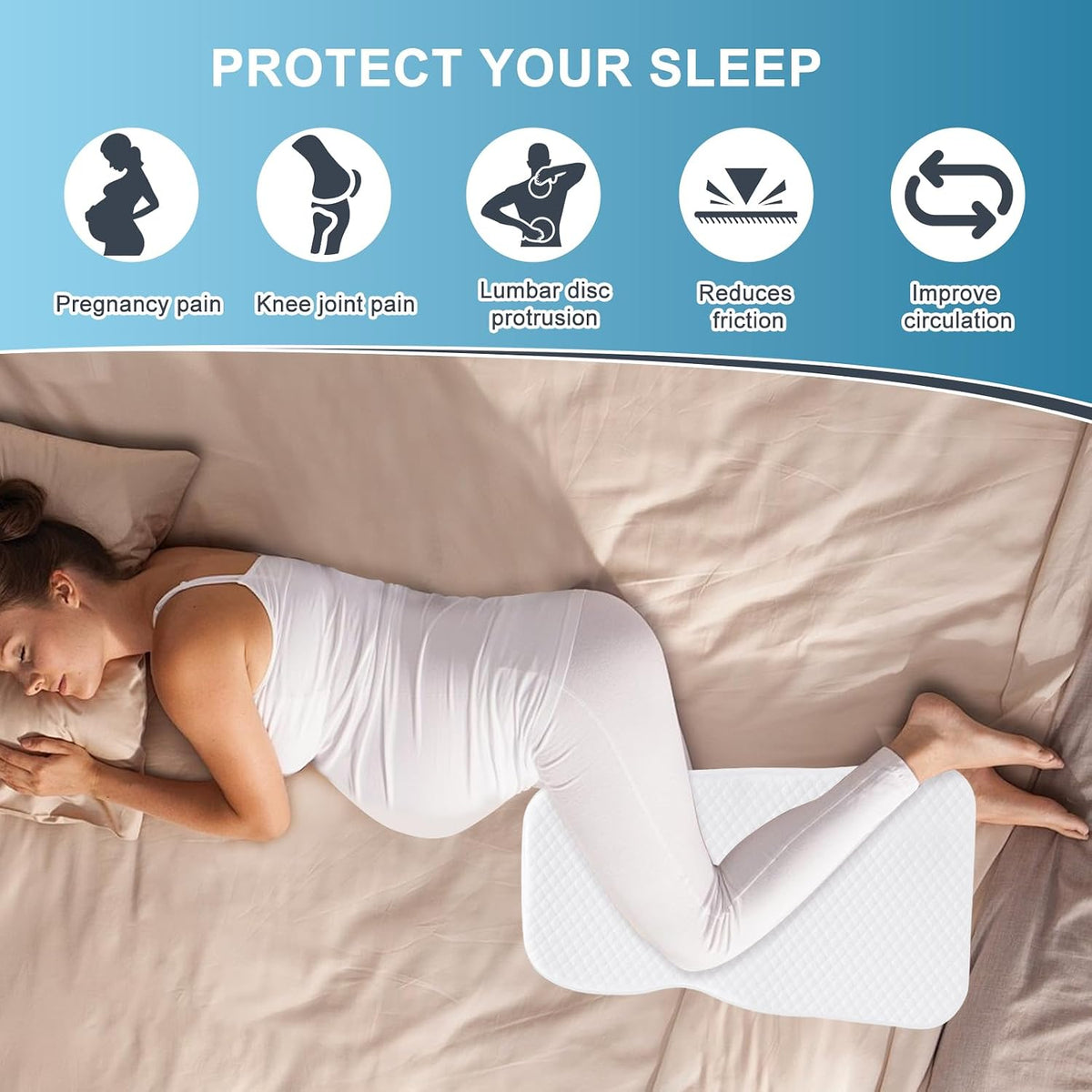 Knee Pillow for Side Sleepers, 100% Memory Foam Filling Leg Pillow for Side Sleeping, 4" Height Leg Pillow for Relieving Leg, Back, and Knee Pain Breathable & Pressure-Relieving Support - 18"x30"x4"