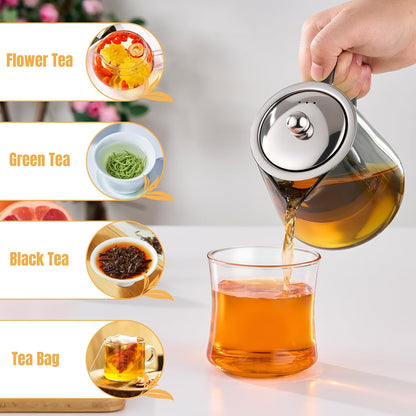 PARACITY Glass Teapot Stovetop 22 OZ/650ml, Tea pot with Removable 18/8 Stainless Steel Infuser, Borosilicate Clear Tea Kettle, Teapot Blooming and Loose Leaf Tea Maker Tea Brewer for Camping, Travel | Clear small tea kettle with infuser and tea pot with