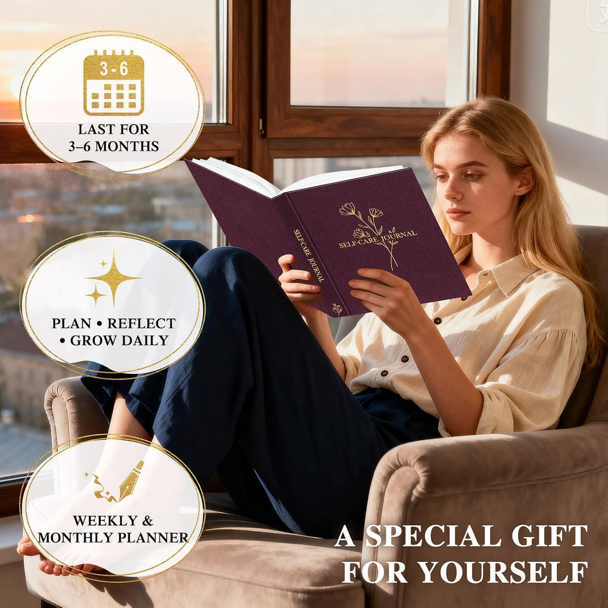 Lanpn Self Care Journal for Women, Self Love Guided Journals with Prompts, Daily Reflection Wellness & Gratitude Planner, 5 Minute Mental Health Notebook, Mindfulness Mood Log, 240 Pages, Beige
