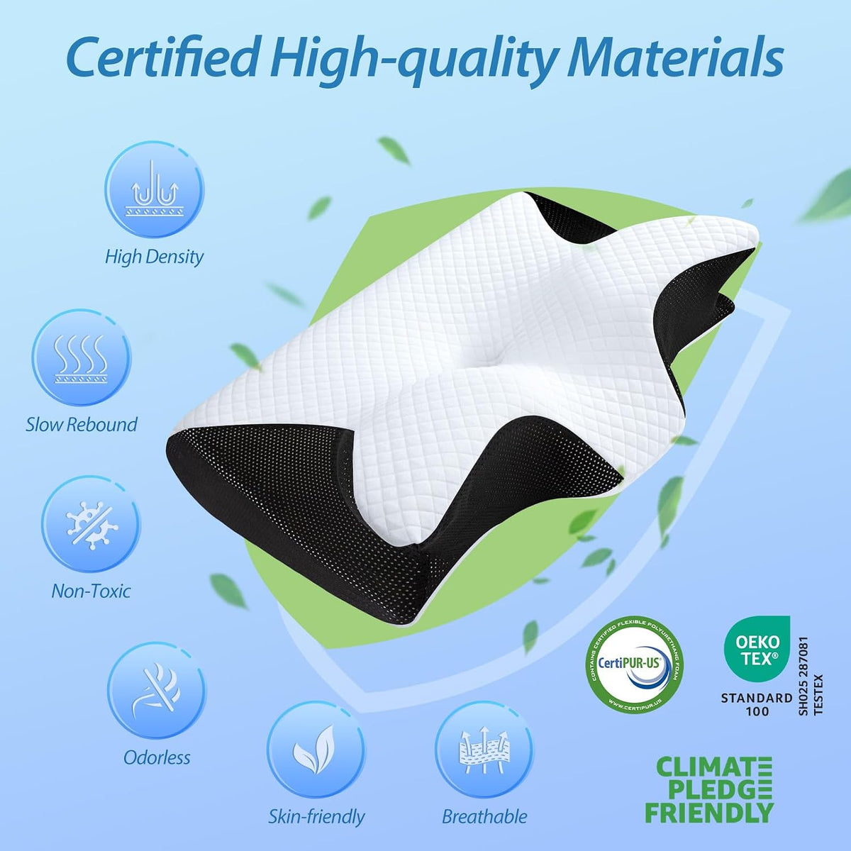 HOMCA Memory Foam Cervical Pillow, 2 in 1 Ergonomic Contour Orthopedic Pillow for Neck Pain, Contoured Support Pillows for Side Back Stomach Sleepers