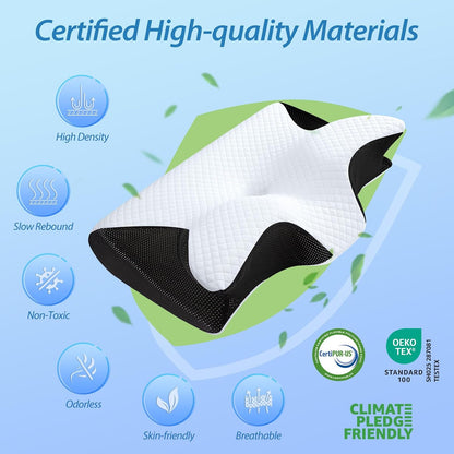 HOMCA Memory Foam Cervical Pillow, 2 in 1 Ergonomic Contour Orthopedic Pillow for Neck Pain, Contoured Support Pillows for Side Back Stomach Sleepers