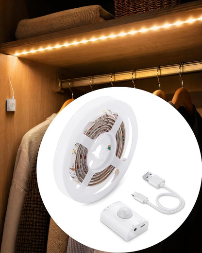 Rechargeable Motion Sensor LED Strip for Cabinet (2Pack-6.6FT, Cool White) | Motion Activated, 1500mAh Battery, Cuttable, Auto On/Off, Self-Adhesive, for Kitchen, Stairwell, Hallway, Garage, Basement