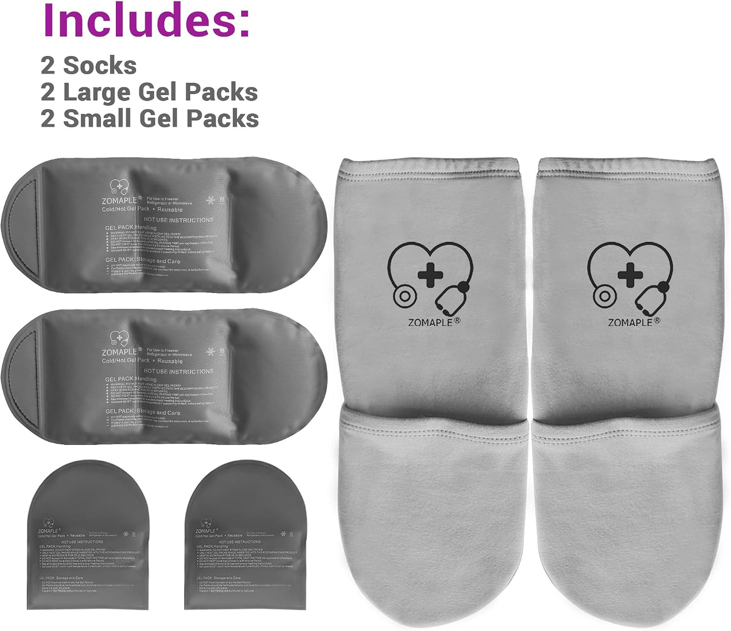 Zomaple Cold Therapy Socks for Feet with 2 Reusable Gel Ice Packs, Cooling Socks for Hot Feet & Swelling Relief, Adjustable Compression Ice Pack Wrap for Plantar Fasciitis, Neuropathy & Foot Pain