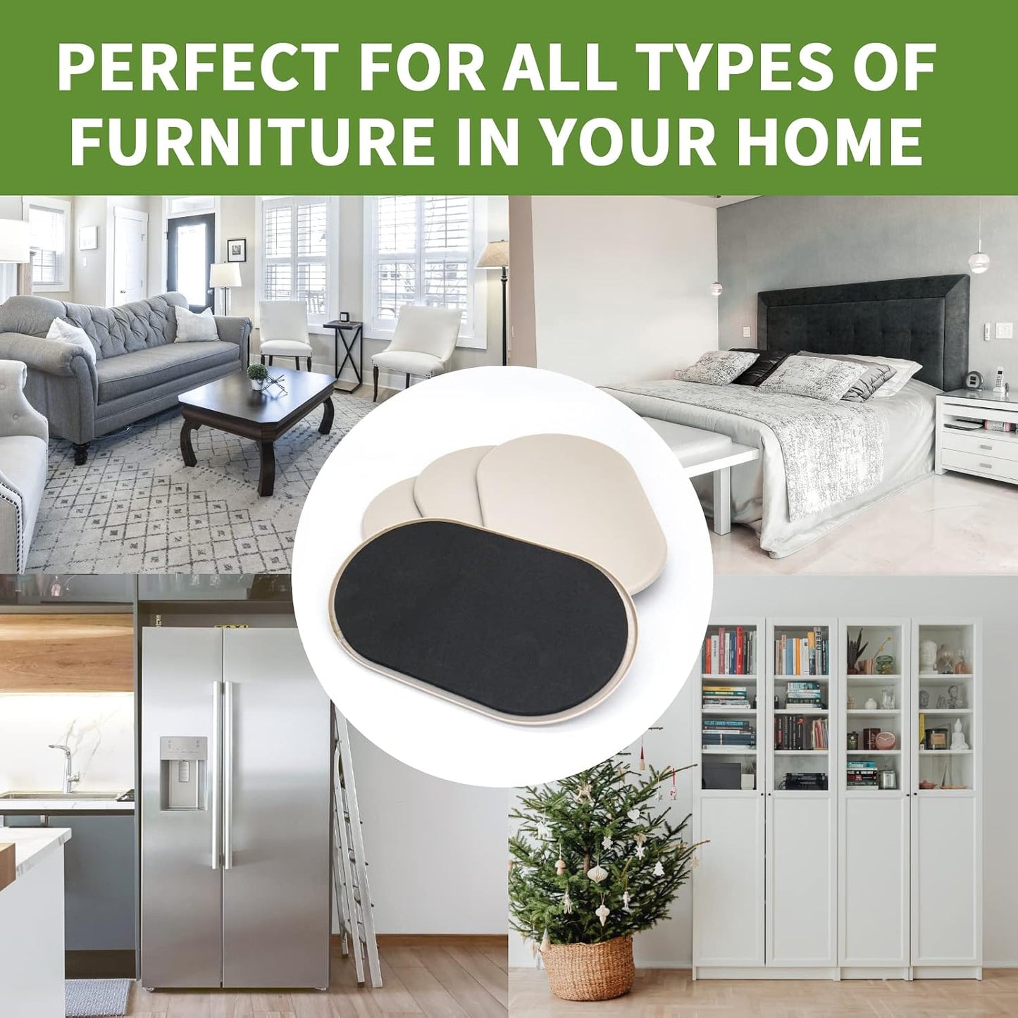 Furniture Sliders for Carpet 8 PCS - 3 1/2" Beige | Furniture Moving Sliders, Chair Leg Floor Protectors, Carpet Sliders for Furniture - Move Your Furniture Easily & Safely