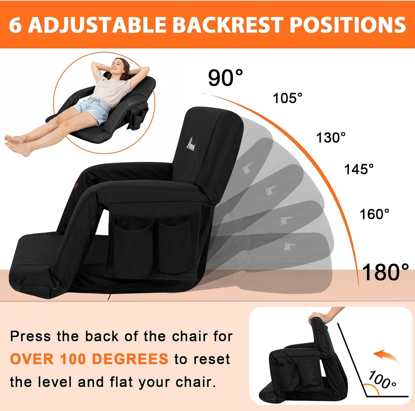 2PK 21in Extra Wide Dual-Zone Heated Stadium Chairs for Bleachers with Back Support,3-Level Heating Foldable Bleacher Chair, 6 Reclining Positions, 5 Pockets, Buckle & Hooks Fasten for Outdoor