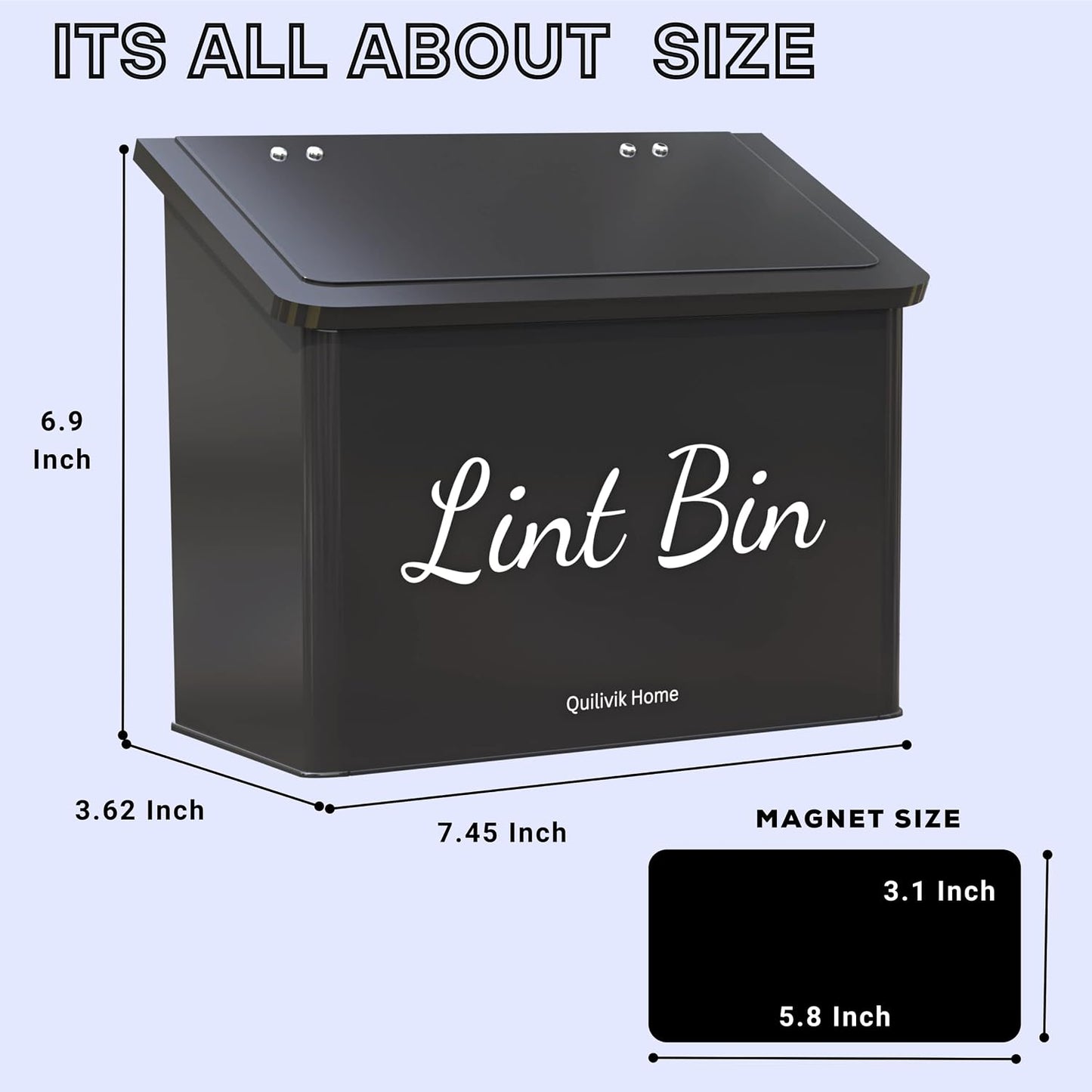 Metal Magnetic Lint Bin With Lid For Laundry Room Decor With Small Lint Holder Bin| Metal Box| Lint Holder Bins for Organzation (White, Small)