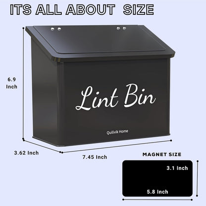 Metal Magnetic Lint Bin With Lid For Laundry Room Decor With Small Lint Holder Bin| Metal Box| Lint Holder Bins for Organzation (White, Small)