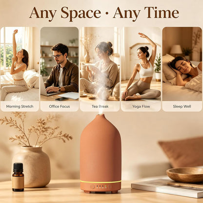 Gooamp 200ML Ceramic Essential Oil Diffuser for Home - Ultrasonic Aromatherapy Diffuser Humidifier with 7 Color LED Lights, Auto Shut-Off, 3 Timers for Bedroom, Office, Yoga, Black
