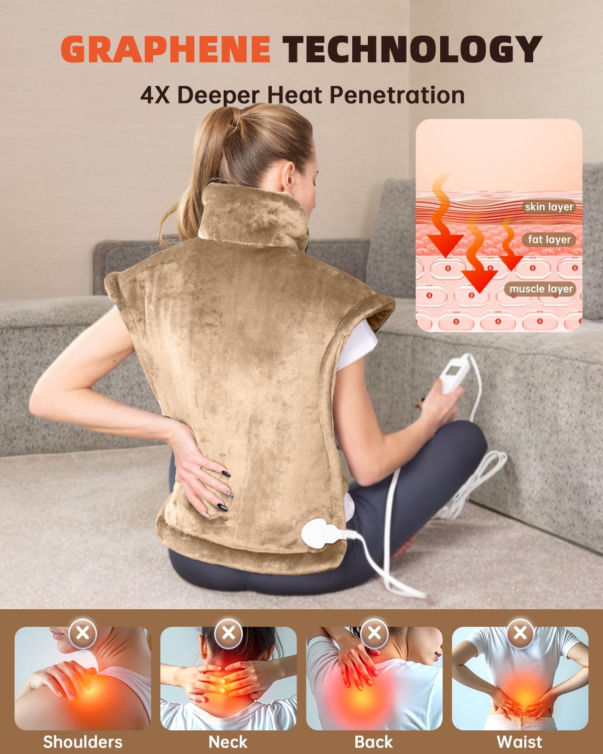 Graphene-Infused Heating Pad for Neck Shoulder and Back,Large Heating Pad for Women Men Dad, Weighted Electric Neck Shoulders Heat Pad for Pain Relief, ETL Certified