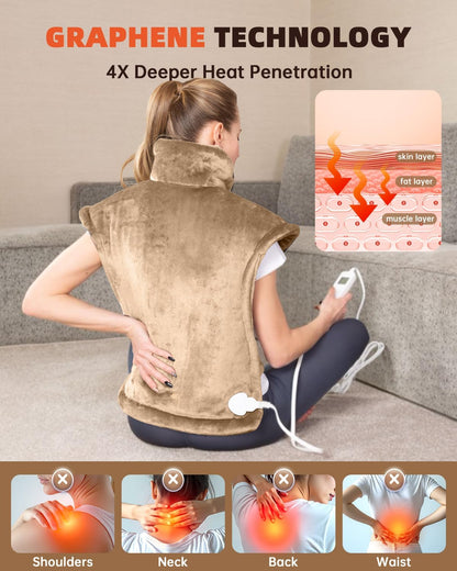 Graphene-Infused Heating Pad for Neck Shoulder and Back,Large Heating Pad for Women Men Dad, Weighted Electric Neck Shoulders Heat Pad for Pain Relief, ETL Certified