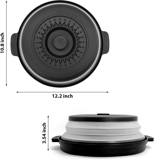 Microwave Cover for Food, 10.2 Inch Microwave Splatter Cover with Anti-Scald Tray, Collapsible Vented Microwave Plate Cover, BPA-Free Food Lid with Handles for Compact Microwaves