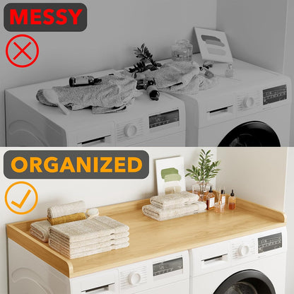 SpaceAid Washer Dryer Countertop, Laundry Wood Shelf Topper with Edge, 54" Width x 27.5" Depth Cover Guard Organizer for Washer and Dryer Laundry Hamper Counter Storage Organization (Black)