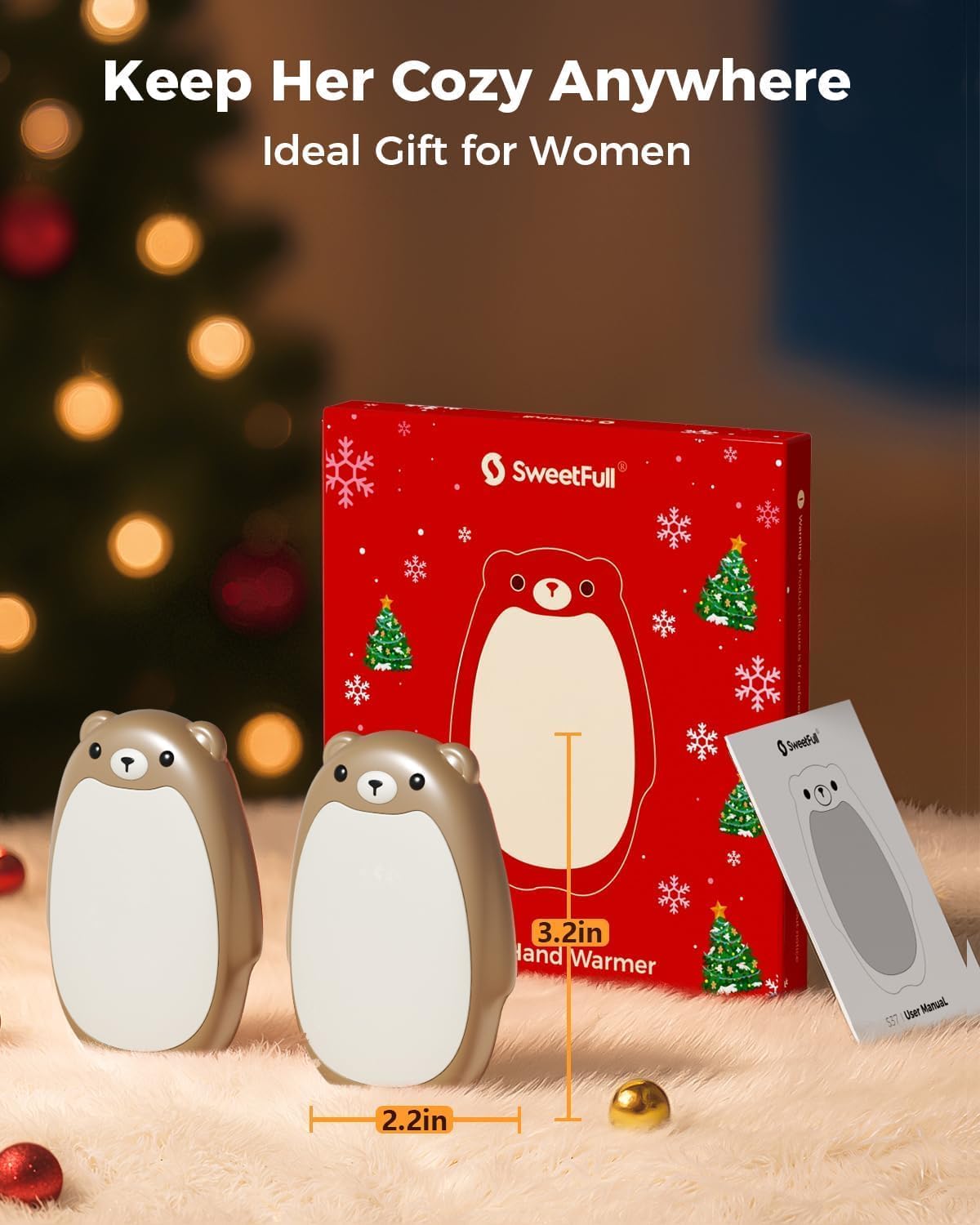 SWEETFULL Hand Warmers Rechargeable, 2-in-1 Magnetic Bear Electric | Cute Bear; Snap Together/Split Use; 3 Heat Levels; UL Safe; Reusable Portable Pocket Warmer for Kids & Wife, Camping & Gifts