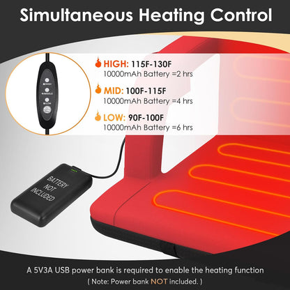 HOPERAN 21" Heated Stadium Seats for Bleachers with Back Support, Black 2PC | Seat & Back Heat Wired Control, 3 Heat Levels (NO Battery), Soft Cushion, 6 Recline, Anti-Slip, Side Pockets, Backpack Straps