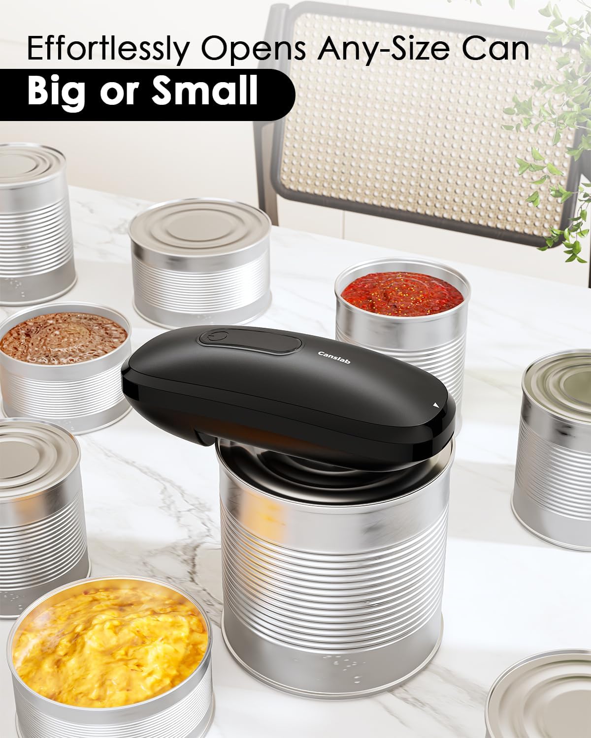 Canslab Core Electric Can Opener_One Touch Auto Stop, 4 AA Battery Powered | Handsfree Smooth Edge Can Openrer for kitchen, Easy for Seniors with Arthritis, Food Safe, for Small / Large Cans, Black