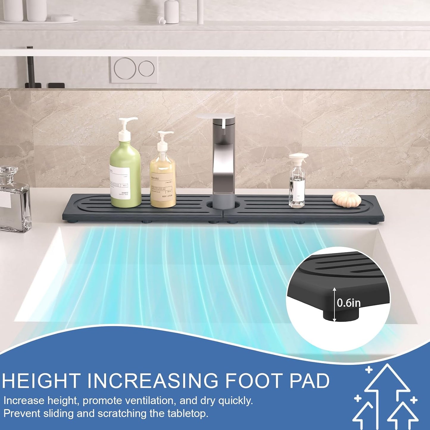 Faucet Mat for Kitchen Sink, Water Absorbent Kitchen Faucet Mat, Durable Sink Splash Guard with Raised Feet, Diatomite Fast Drying Kitchen Sink Faucet Mat, Bathroom Stone Drying Tray for Counter