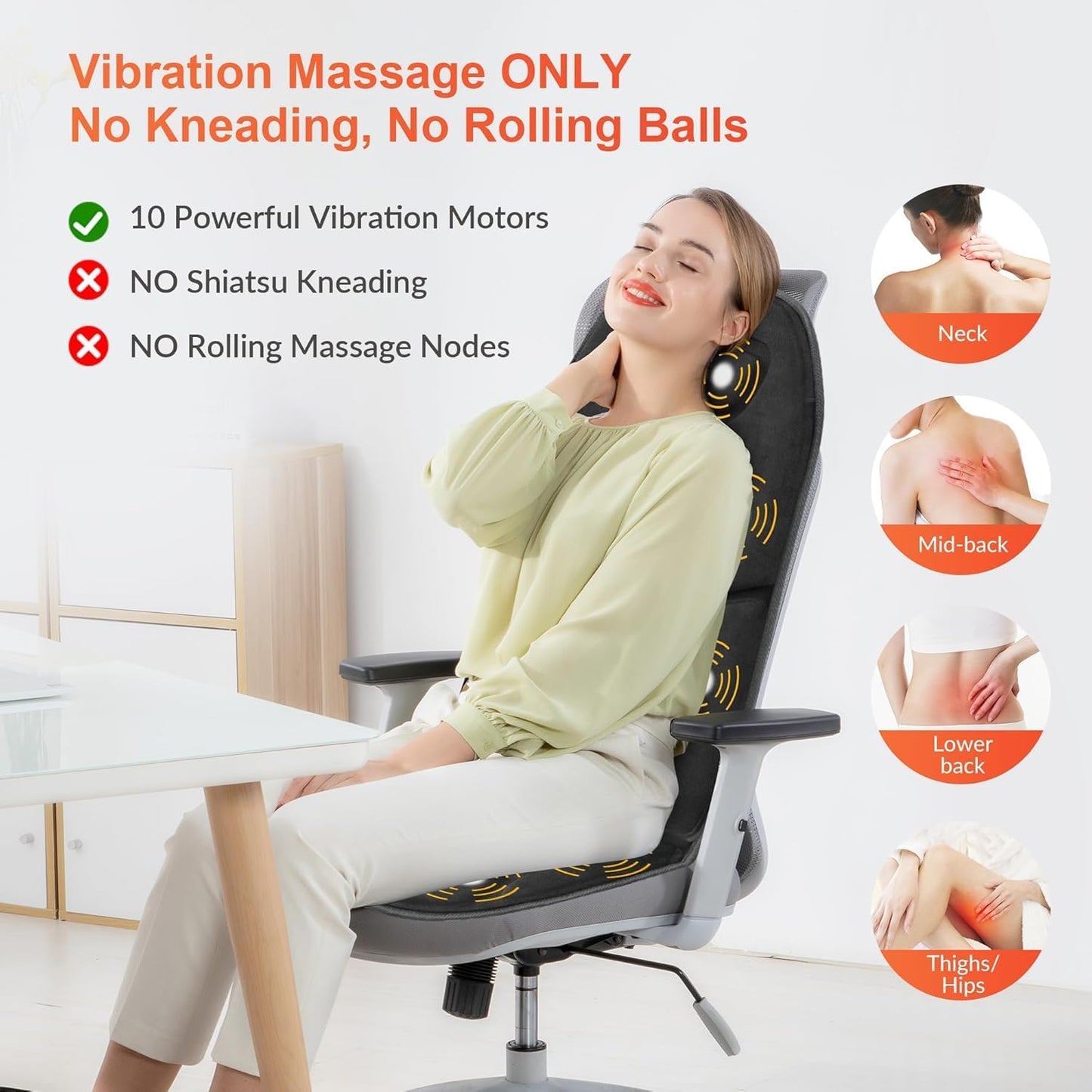 COMFIER Vibration Back Massager with Heat, 10-Motor Massage Seat Cushion for Chair, Graphene Heated Massage Chair Pad for Back, Lumbar & Thighs, 5 Modes, 3 Intensities, Home Office Recliner Gift
