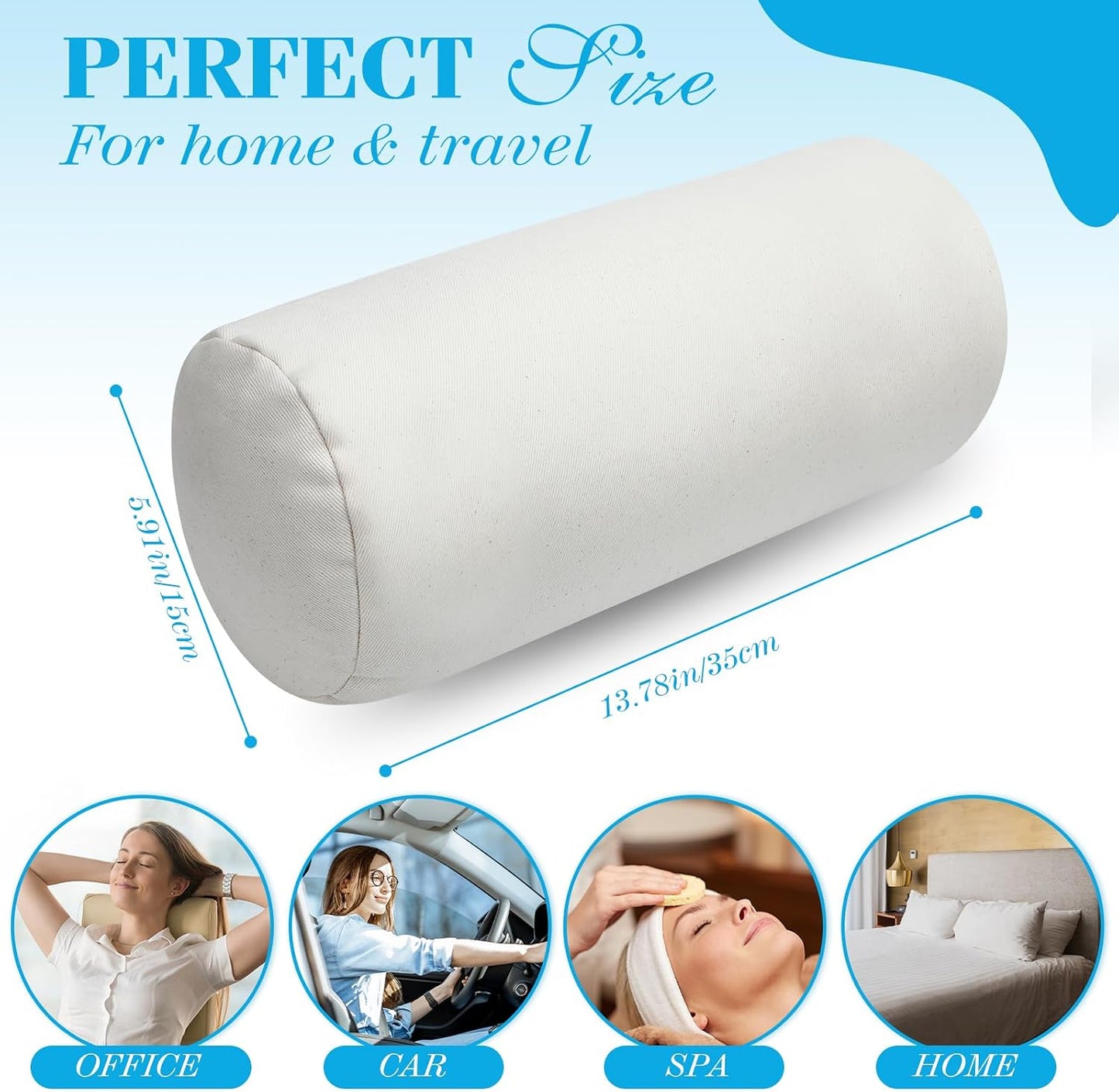 DoubleFill Buckwheat Pillow Cylinder Bolster Pillow to Provide Firm Support, Cervical Neck Roll Adjustable with Organic Pillowcase, Tartary Buckwheat Hulls
