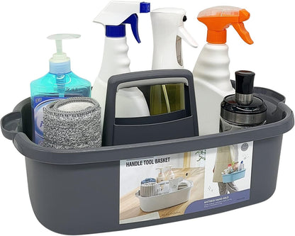 Goderewild Multi-Purpose Plastic Cleaning Caddy with Handle, Shower Caddy Organizer/Storage Basket/Totes Portable for Bathroom Supplies, Cleaning Products, Under Sink Tool, Housekeepers (Grey)