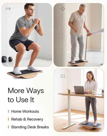 StrongTek Wooden Balance Board, Basic Rocker or Advanced 360° Wobble | Beginner-to-Advanced Options, Non-Slip Surface, Ankle Rehab, Physical Therapy, Core Stability and Balance Training