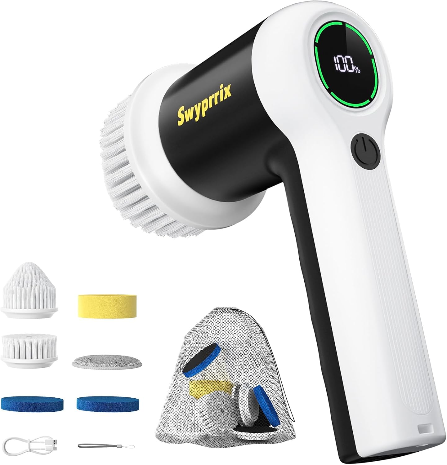 Electric Spin Scrubber for Bathroom and Shower Cleaning SD-CTB02 | 2 Speeds Cordless Power Cleaning Brush, 6 Replaceable Brush Heads, IPX7 Waterproof, For Bathroom, Sink, Tile, Kitchen, Grout