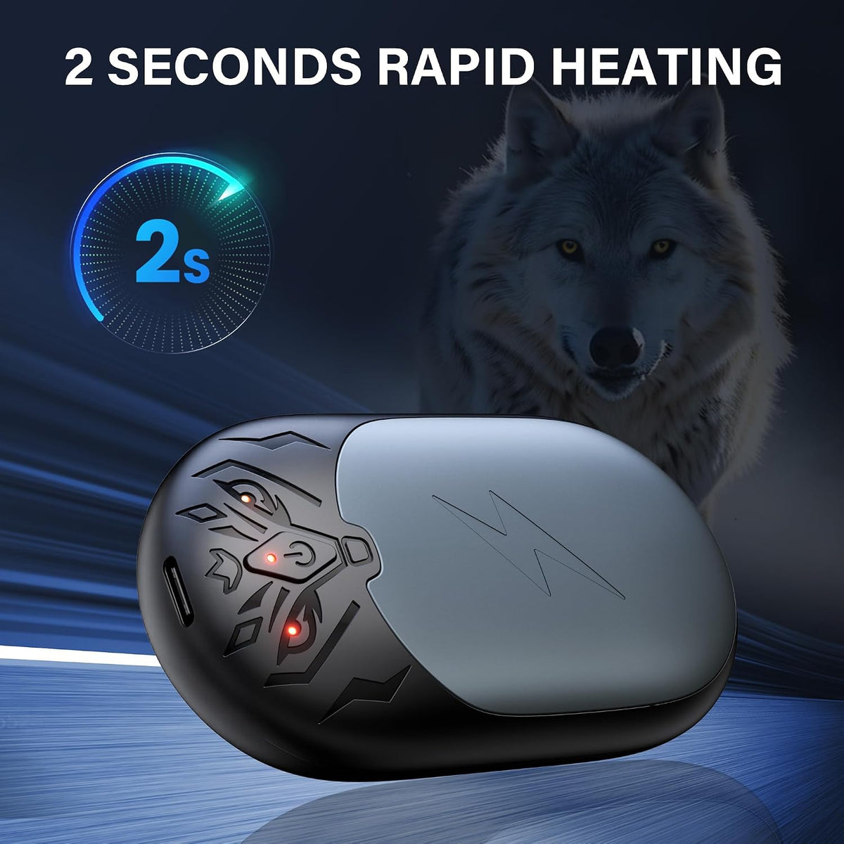 Hand Warmers Rechargeable 2 Pack, Magnetic Wolf-Shape Electric Hand Warmer with USB-C, 3 Heat Levels (100-122°F), Portable Pocket Heater for Outdoor Camping, Hunting Gifts