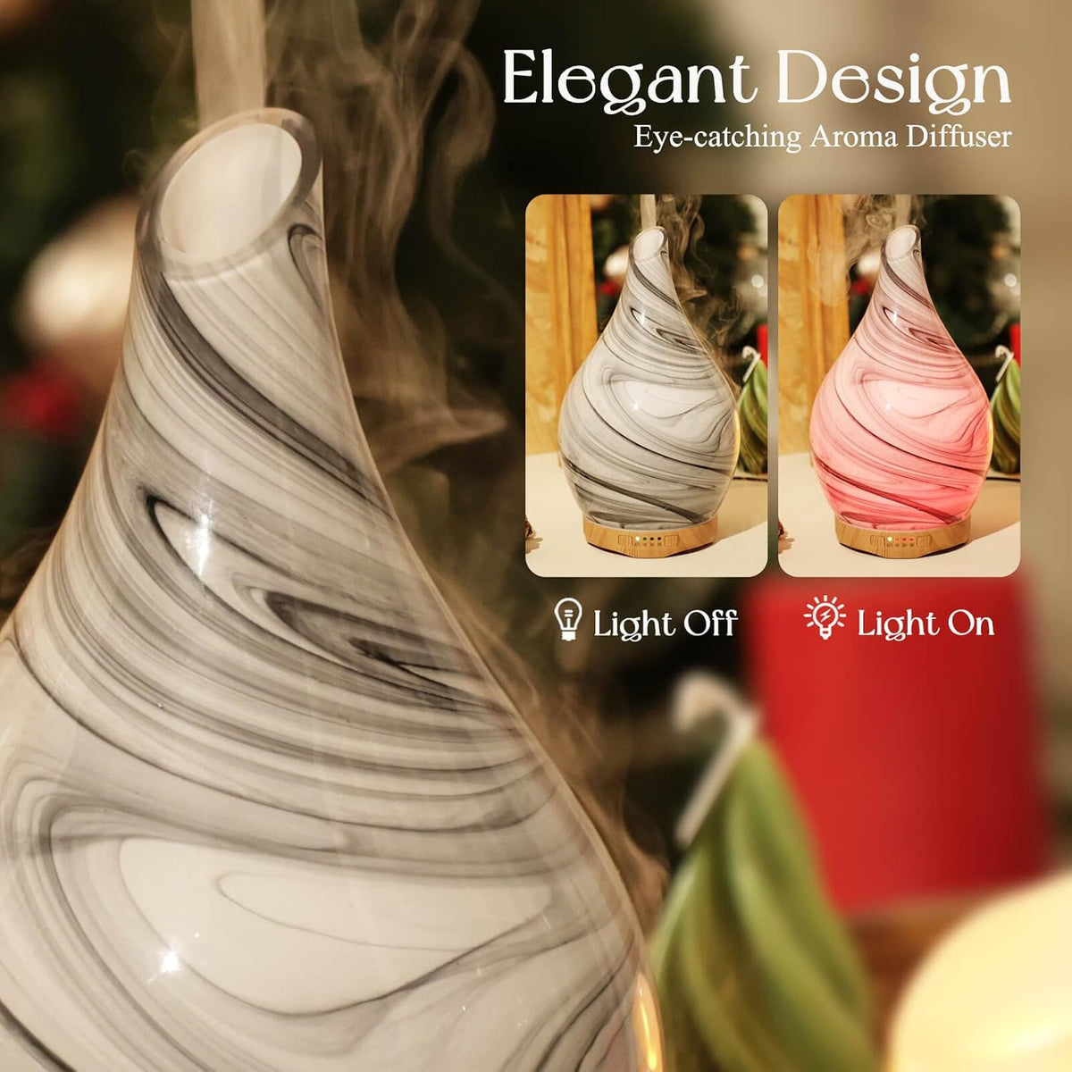 Porseme Essential Oil Diffuser 280ml Handmade Glass Diffuser 7H Runtime | Elegant Handmade Glass Aroma Diffuser with 7-color LEDs, Quiet Aromatherapy and Safe Auto Shut-off, Perfect for Gifts