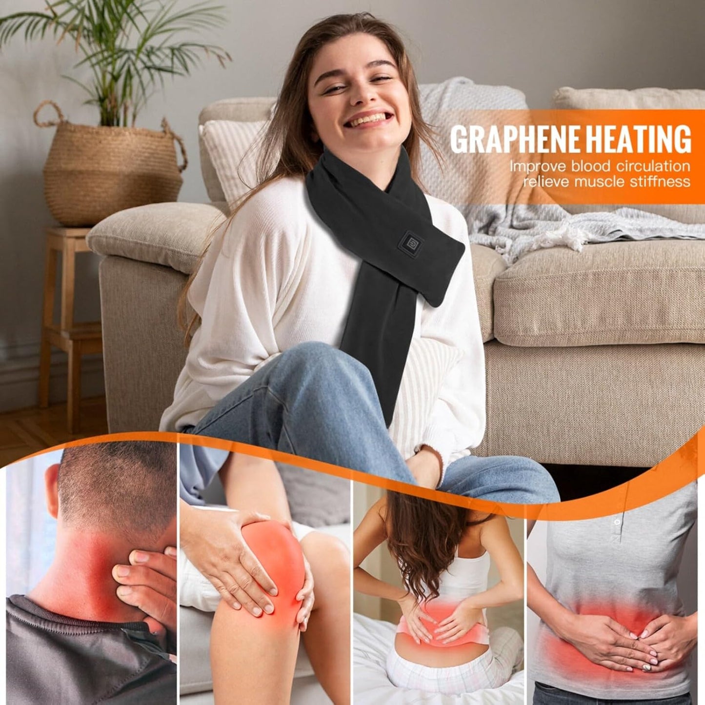 Girasol Heated Neck Wrap Heated Scarf for Neck Pain Relief, Neck Heating Pad with 5000mAh Power Bank, Cordless Thermal Neck Brace Electric Heated Neck Warmer with 3 Heating Levels (Purple)