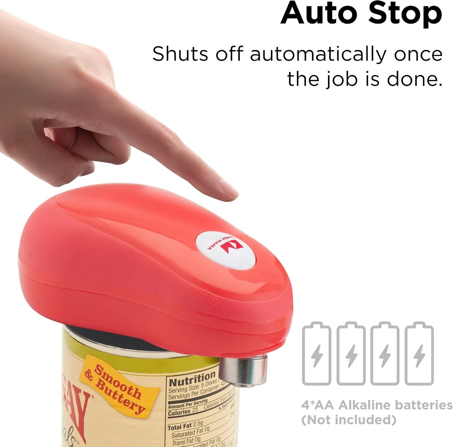 Kitchen Mama One Touch Electric Can Opener, Avocado | Opens with One Button Press, Auto-Stop, Smooth Edge, Cordless, Battery Operated