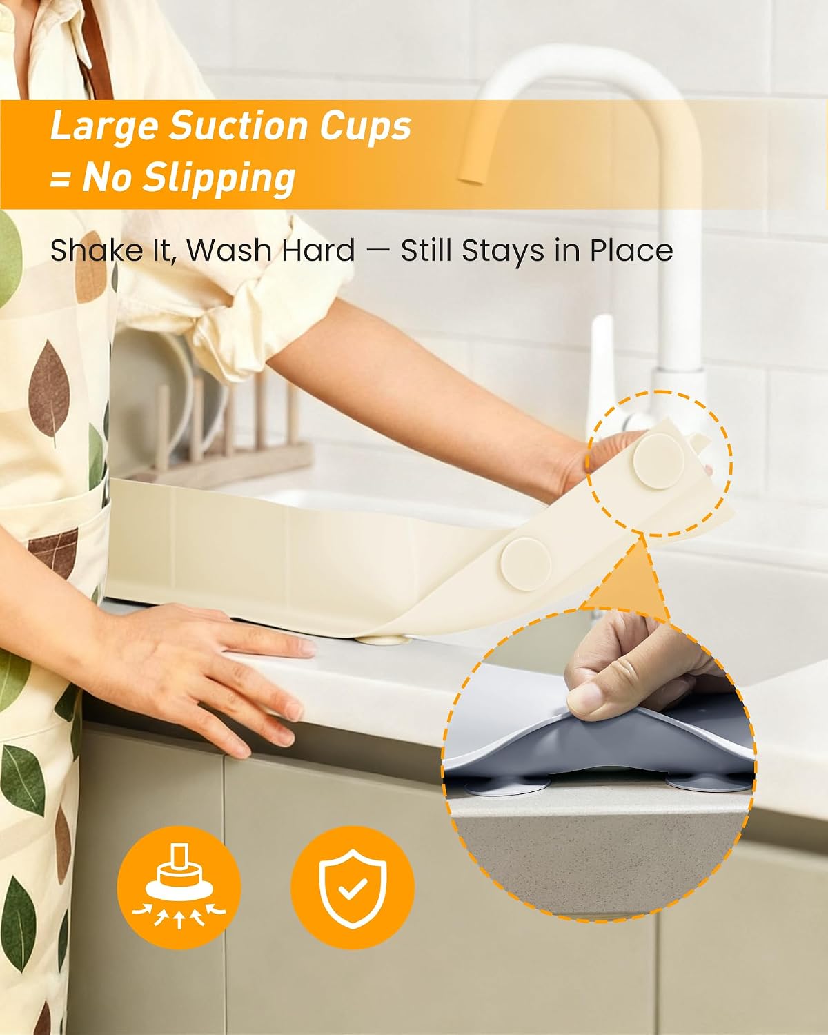 Sink Splash Guard 18" 23" 30" Silicone Water Guard with Strong Suction Cups, Faucet & Countertop Protector, Bathroom & Sink Edge Splash Guard Strip, Dishwasher Safe-Grey 18"