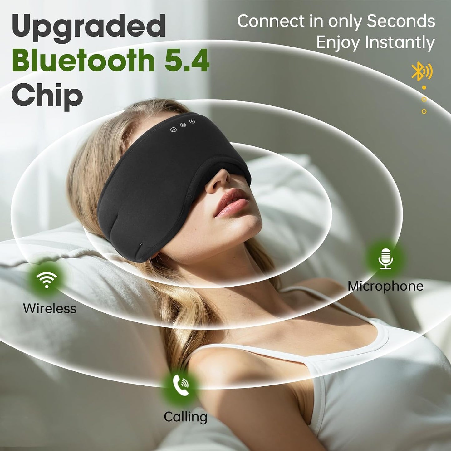 Sleep Headphones with Bluetooth 5.4 Sleep Mask, Bamboo Cotton Music Wireless Bluetooth Eye Mask for Sleeping, Earphones HD Speaker Microphone for Travel