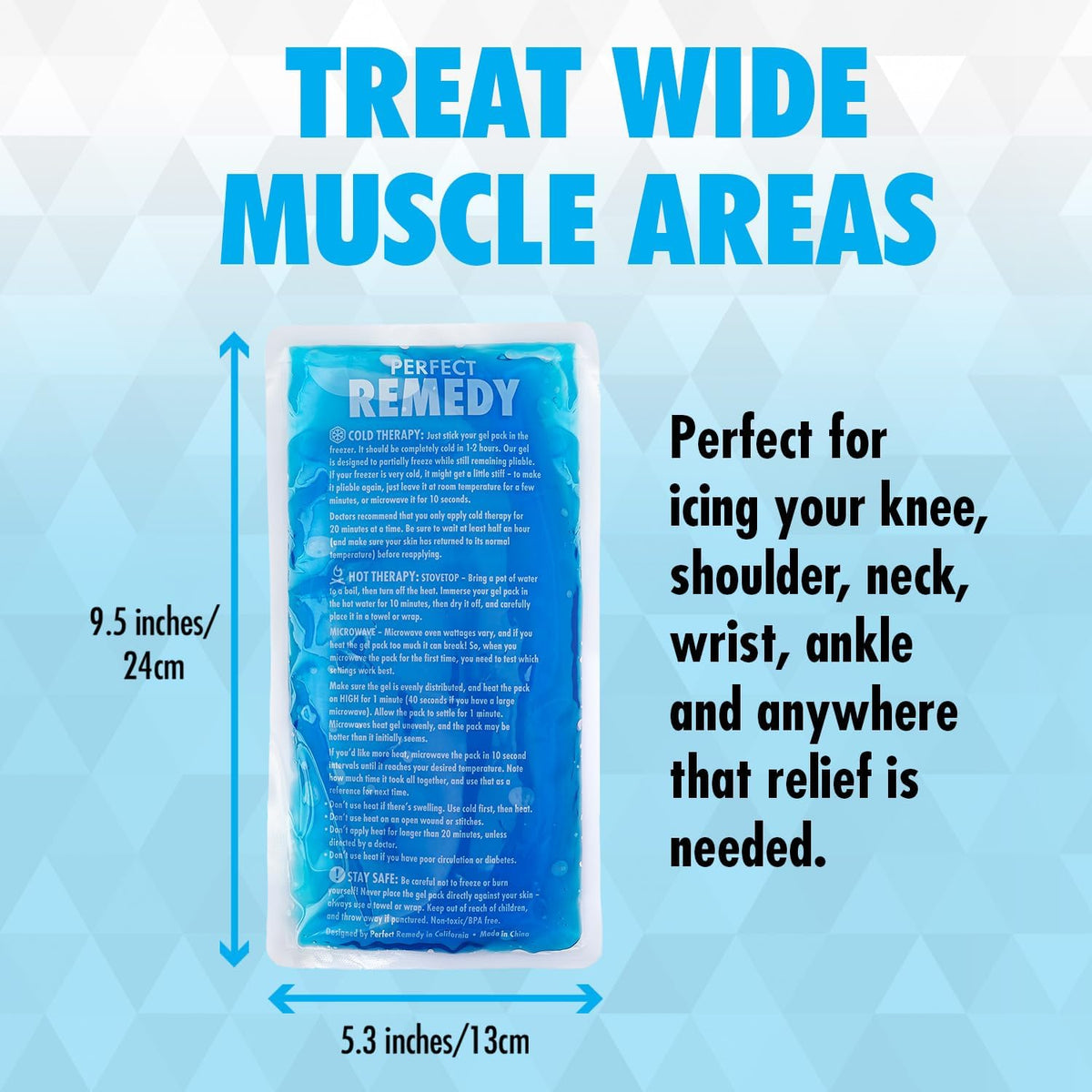 Perfect Remedy Gel Ice Packs for Injuries with Strap Cover, Flexible Hot Cold Compress, Soothing Soft Ice Packs for aid in Injuries Conditions, Alternative to Hot Water Bottles (Blue, Regular)