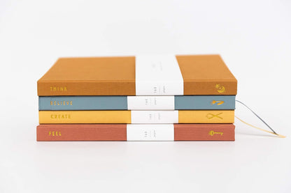 Promptly Journals, Blank Journal: THINK/BELIEVE/FEEL (Dusty Blue, Leatherette) | Layflat Notebook | Ruled Journal | Journal Notebook | Gifts for Women and Men