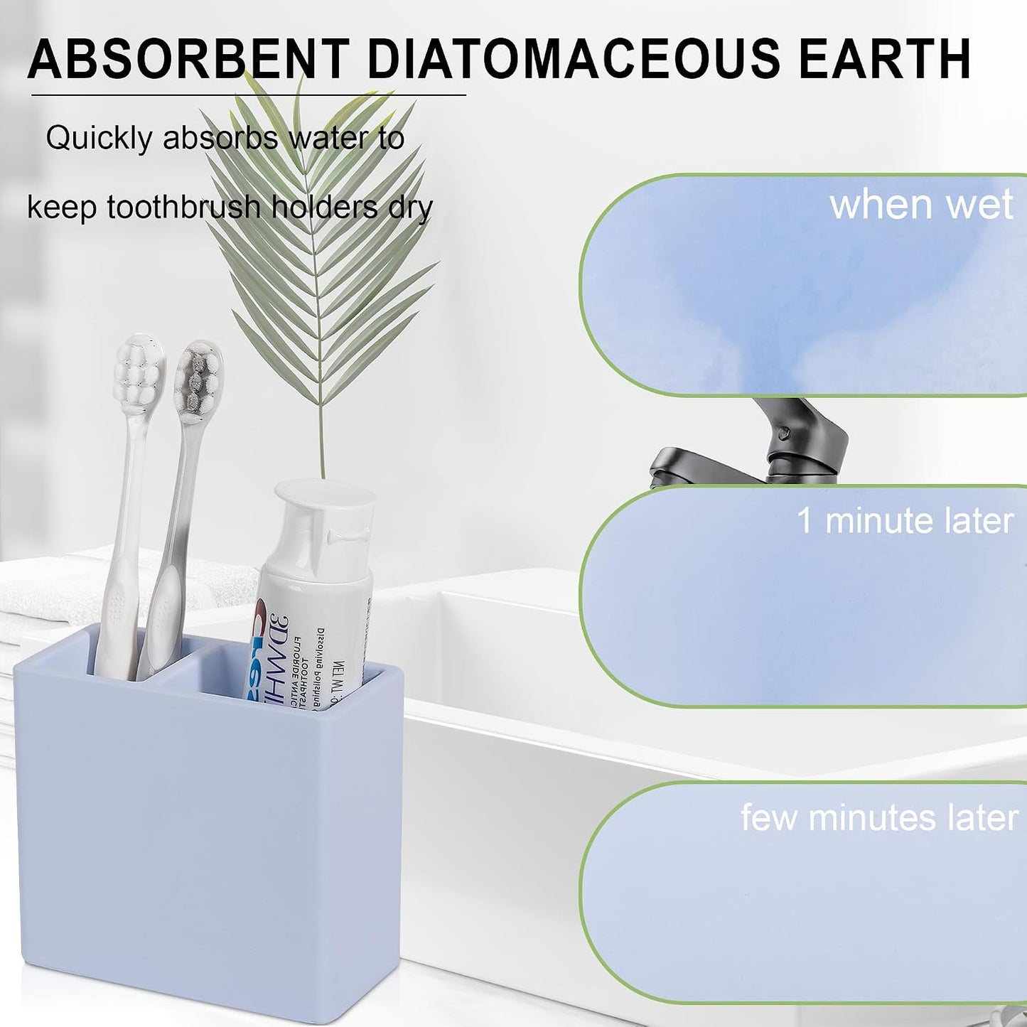 Diatomite Toothbrush Holder Toothpaste Organizer, Marble White | Quick Drying, Non-Slip, 2 Slots Kids Electric Tooth Brush Holder for Bathroom, for Countertop, Shower, Vanity