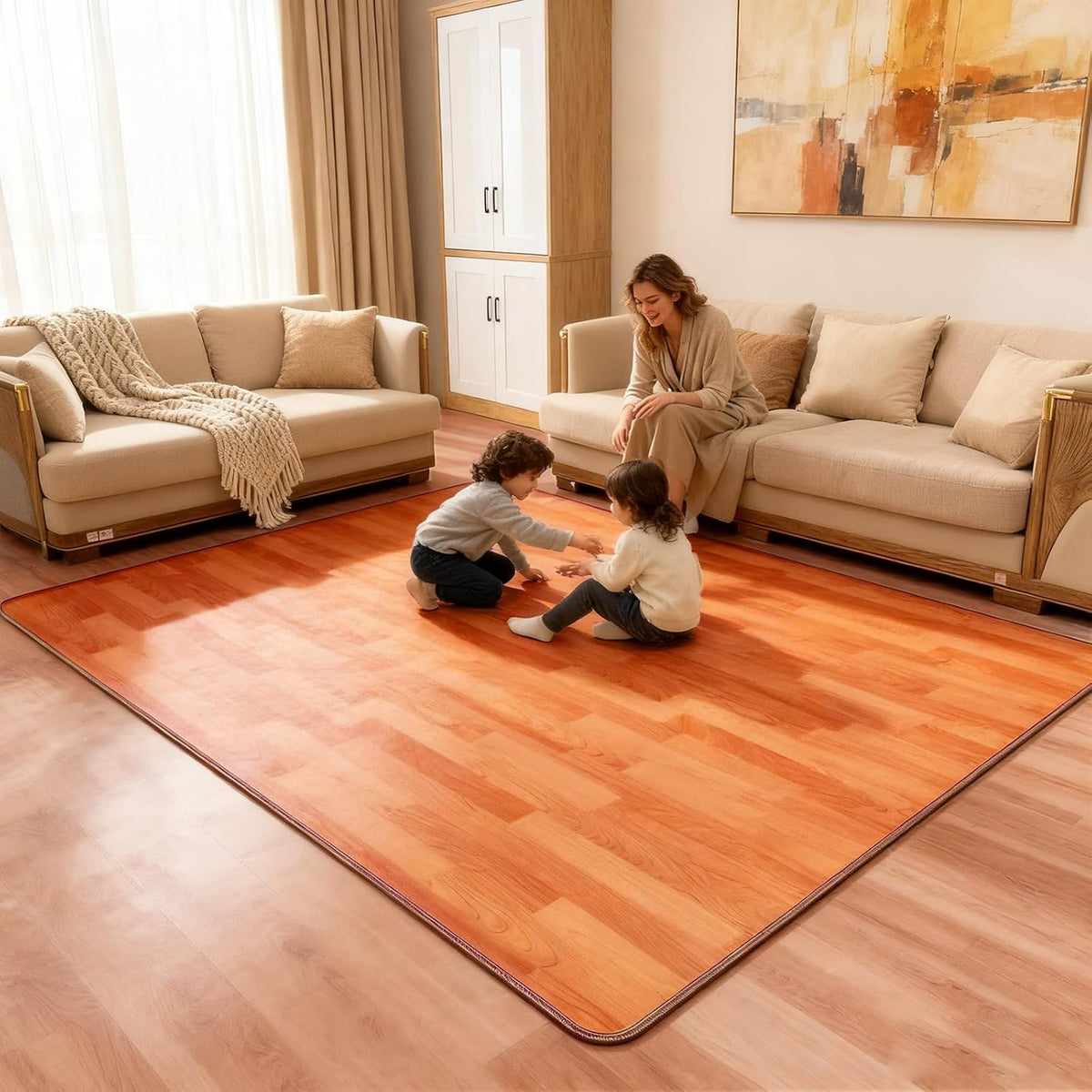 120V Electric Heated Mat Easy Clean PVC Surface Heating Carpet Space Heater Floor Rug with Timer Fast Warm Up for Living Room Office Play Room 600W 39x59 inch NM