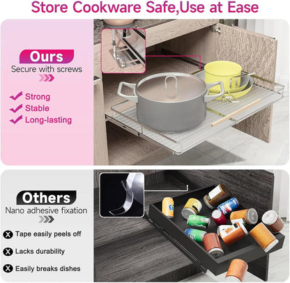 Pull Out Cabinet Organizer, 23~39.8" W x 22.5" D, 2 Pack | Expandable Pull Out Shelves for Kitchen Cabinets, Heavy Duty Stainless Steel Slide Out Pantry Shelves Sliding Shelf for Home