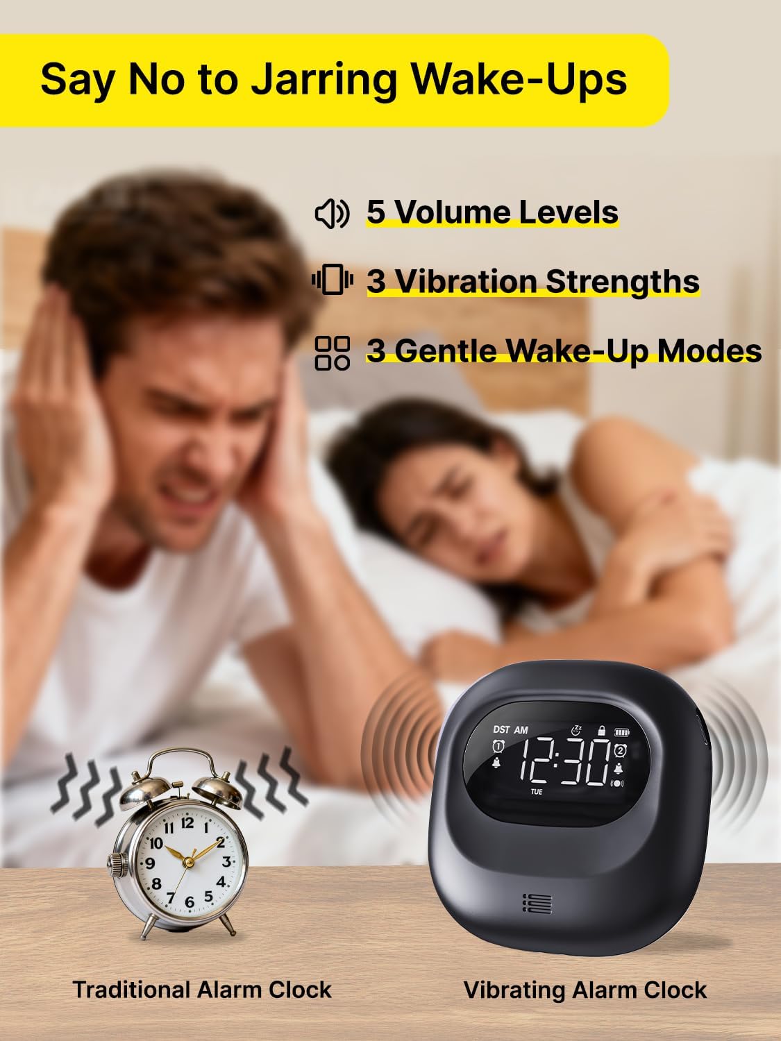 ROCAM Vibrating Alarm Clock Bed Shaker, Rechargeable 3000mAh Battery