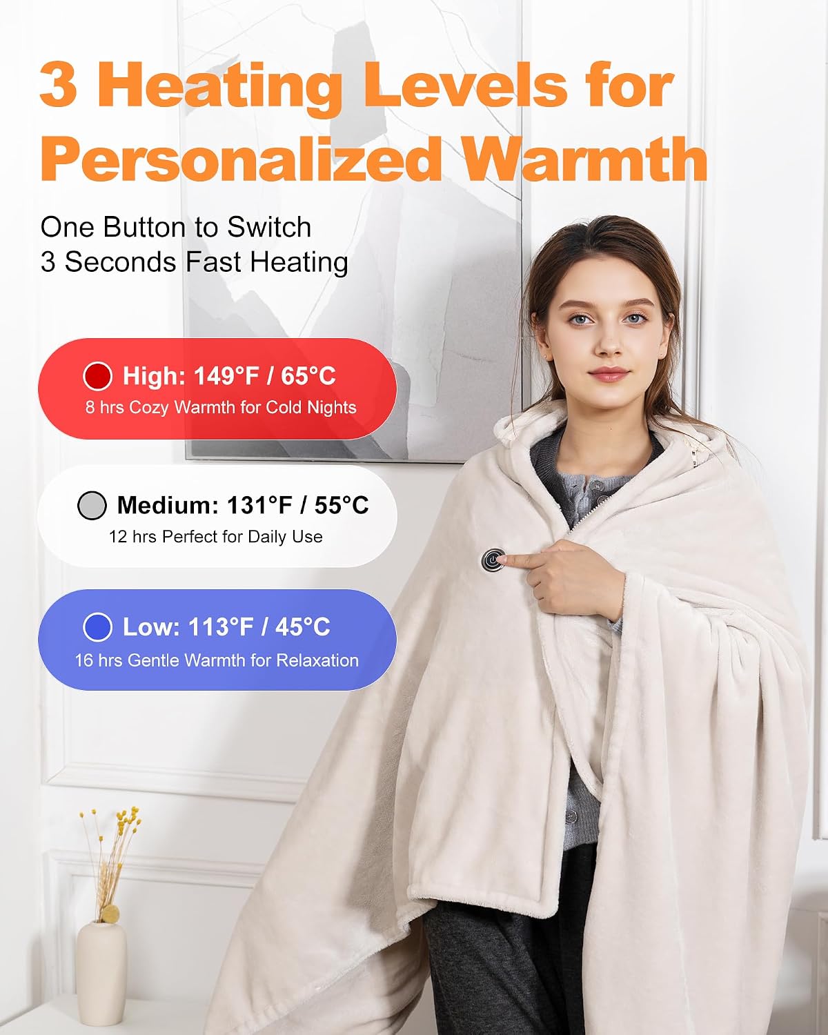 MIMYTH Cordless Heated Blanket with Hood, Rechargeable Wearable Heated Blanket Battery Powered with Lasting Battery, Portable Heated Throw Blanket with 9 Heating Zones & 3 Levels, Camping (Wool Gray)